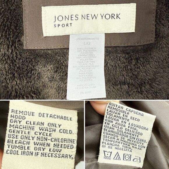 JONES NEW YORK Sport Women’s Coat Size L Brown Jacket Drawstring Waist - Picture 10 of 16